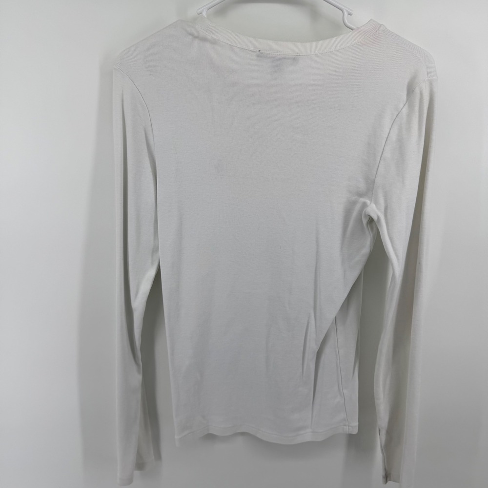 Ralph Lauren Womens White Ribbed Long Sleeve Crew Neck Pony Logo Top Size Medium - Picture 4 of 5